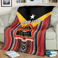 Timor-Leste flag throw blanket with black, red and white zigzag stripes and yellow star