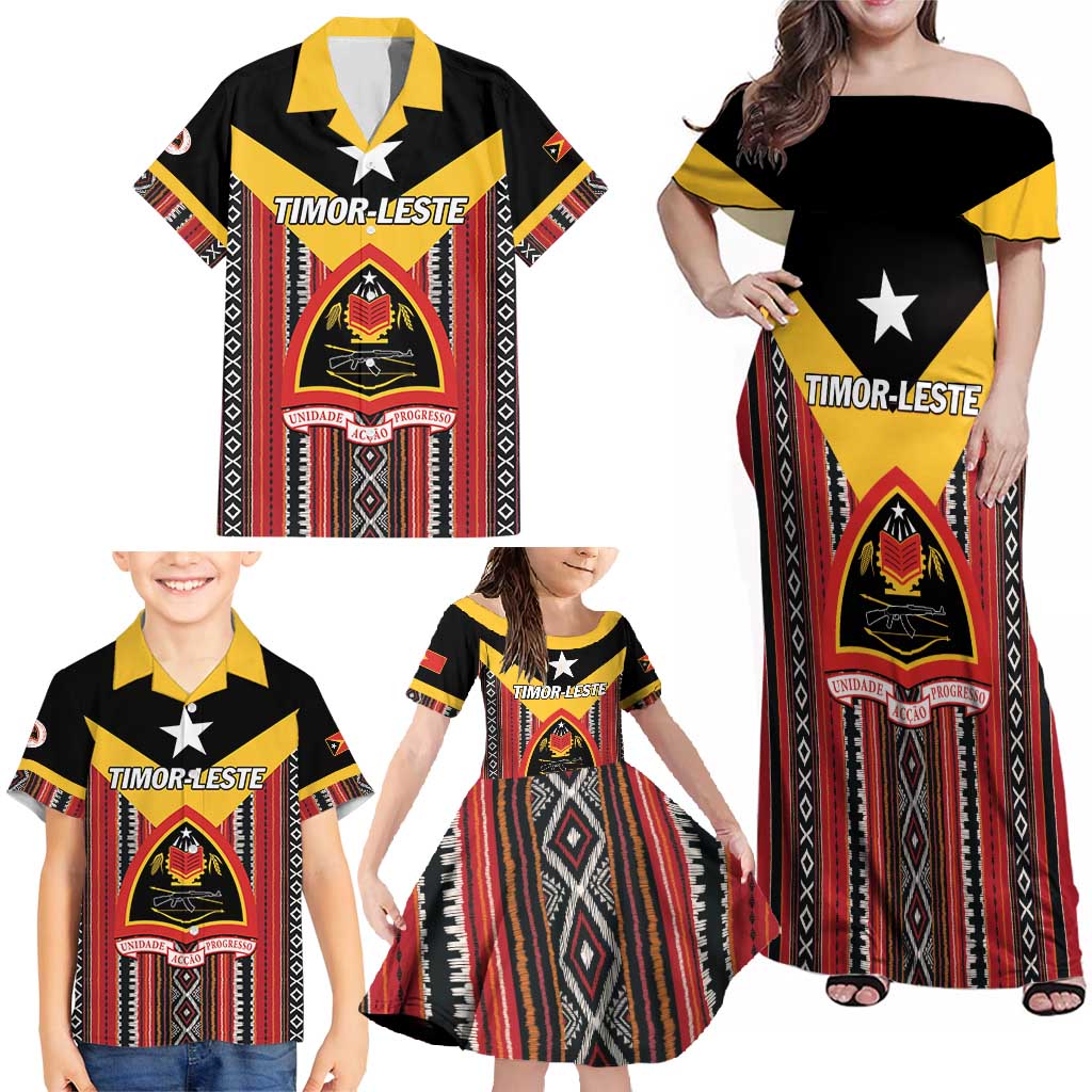 Personalized East Timor Family Matching Off Shoulder Maxi Dress and Hawaiian Shirt Timor-Leste Tais Pattern - Wonder Print Shop