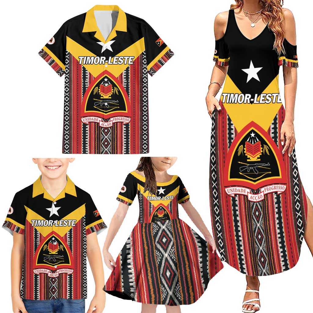 Personalized East Timor Family Matching Summer Maxi Dress and Hawaiian Shirt Timor-Leste Tais Pattern - Wonder Print Shop