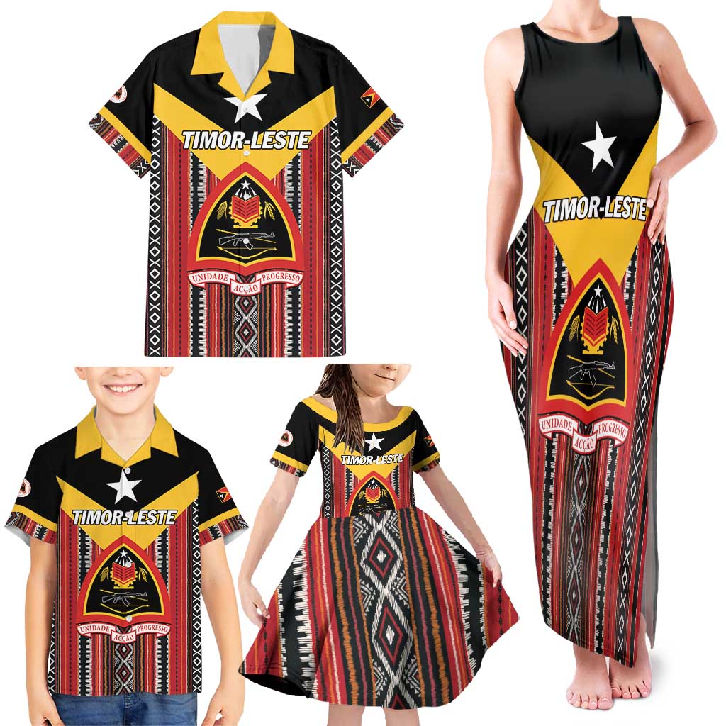 Personalized East Timor Family Matching Tank Maxi Dress and Hawaiian Shirt Timor-Leste Tais Pattern - Wonder Print Shop