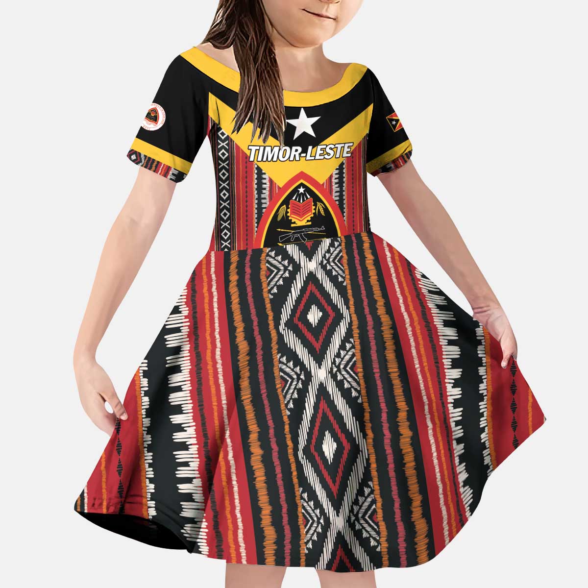 Personalized East Timor Kid Short Sleeve Dress Timor-Leste Tais Pattern - Wonder Print Shop