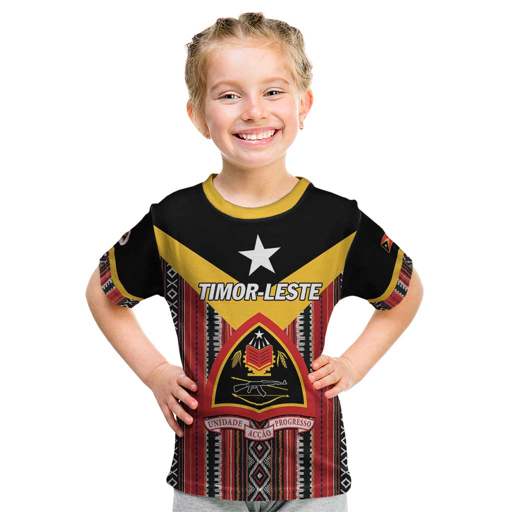 Personalized East Timor Kid T Shirt Timor-Leste Tais Pattern - Wonder Print Shop