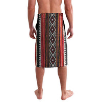 Red, black, and white patterned lavalava sarong with black waistband