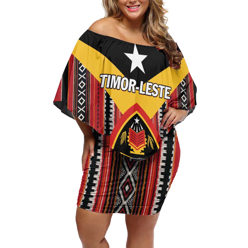 Personalized East Timor Off Shoulder Short Dress Timor-Leste Tais Pattern - Wonder Print Shop