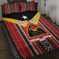 Red, yellow and black East Timor quilt bed set with geometric border and national emblem
