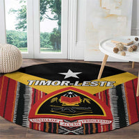 Round carpet with Timor-Leste crest, black border with red and white striping