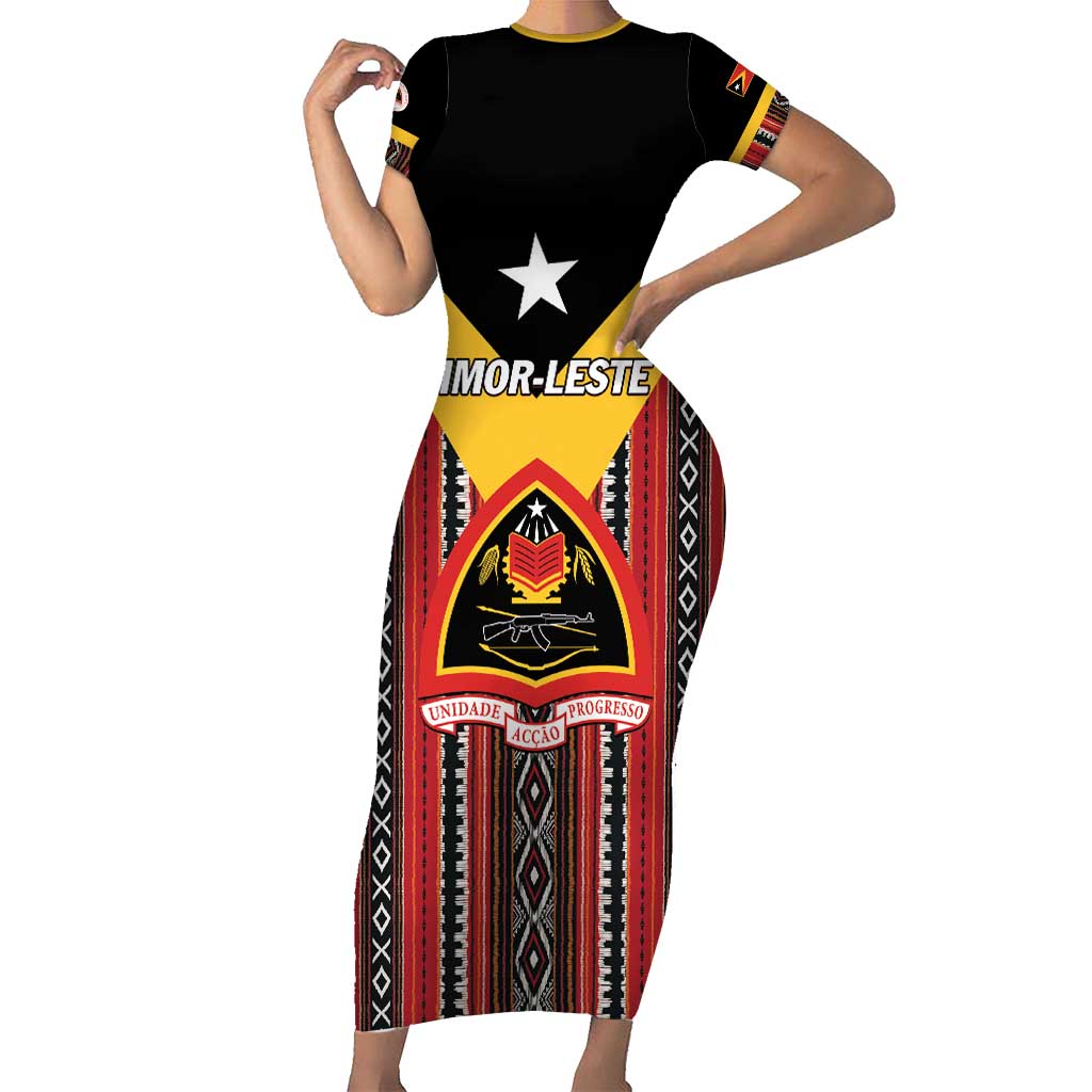 Personalized East Timor Short Sleeve Bodycon Dress Timor-Leste Tais Pattern - Wonder Print Shop