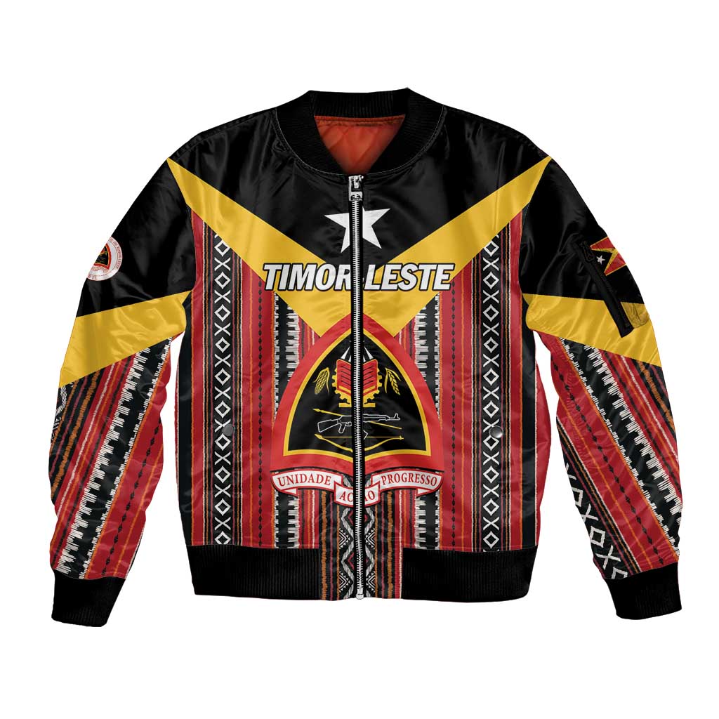 Personalized East Timor Sleeve Zip Bomber Jacket Timor-Leste Tais Pattern - Wonder Print Shop