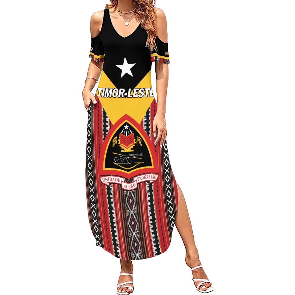 Personalized East Timor Summer Maxi Dress Timor-Leste Tais Pattern - Wonder Print Shop