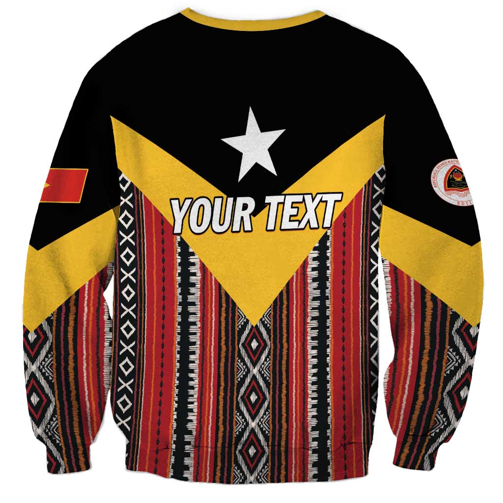 Unisex sweatshirt back with black yellow red flag motif and striped pattern, YOUR TEXT