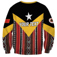 Unisex sweatshirt back with black yellow red flag motif and striped pattern, YOUR TEXT
