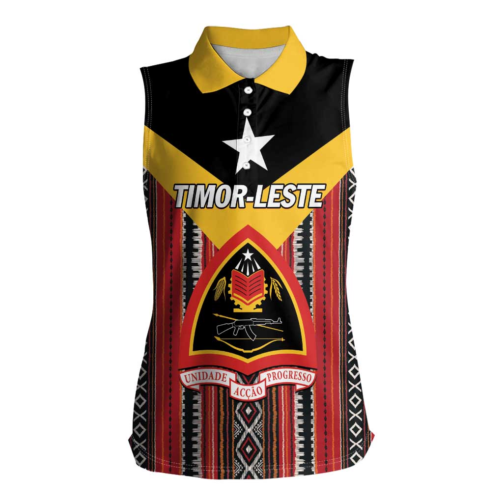 Personalized East Timor Women Sleeveless Polo Shirt Timor-Leste Tais Pattern - Wonder Print Shop