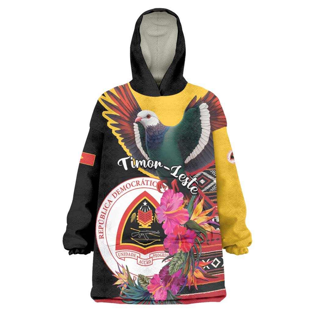 Personalized Timor-Leste Wearable Blanket Hoodie Timor Imperial Pigeon Hibiscus - Wonder Print Shop