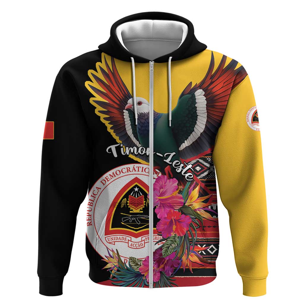 Personalized Timor-Leste Zip Hoodie Timor Imperial Pigeon Hibiscus - Wonder Print Shop