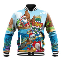 Cayman Islands Christmas Baseball Jacket Santa Claus Turtle Beachy Xmas - Wonder Print Shop