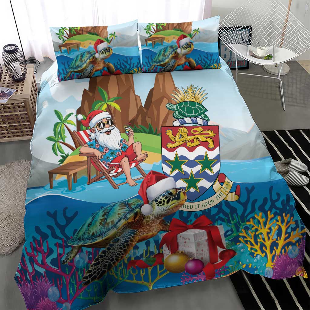 Cayman Islands Christmas Bedding Set Santa Claus Turtle Beachy Xmas - Wonder Print Shop