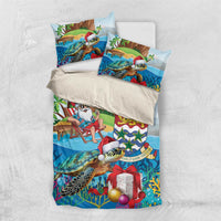 Cayman Islands Christmas Bedding Set Santa Claus Turtle Beachy Xmas - Wonder Print Shop