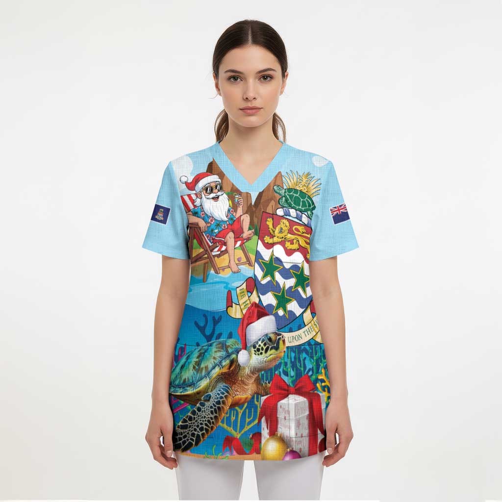 Cayman Islands Christmas Scrub Top Santa Claus Turtle Beachy Xmas - Wonder Print Shop