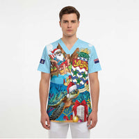 Cayman Islands Christmas Scrub Top Santa Claus Turtle Beachy Xmas - Wonder Print Shop