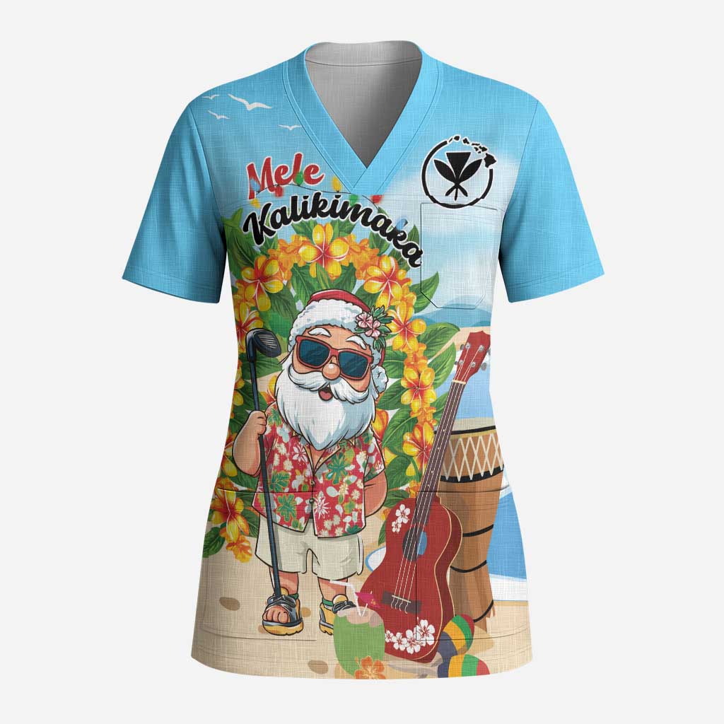 Personalized Hawaii Golf Christmas Scrub Top Mele Kalikimaka Funny Golfer Santa - Wonder Print Shop