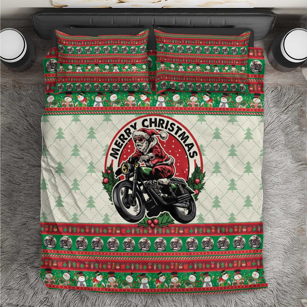Biker Santa Motorcycle Christmas Bedding Set Santa Claus On A Motorcycle - Wonder Print Shop