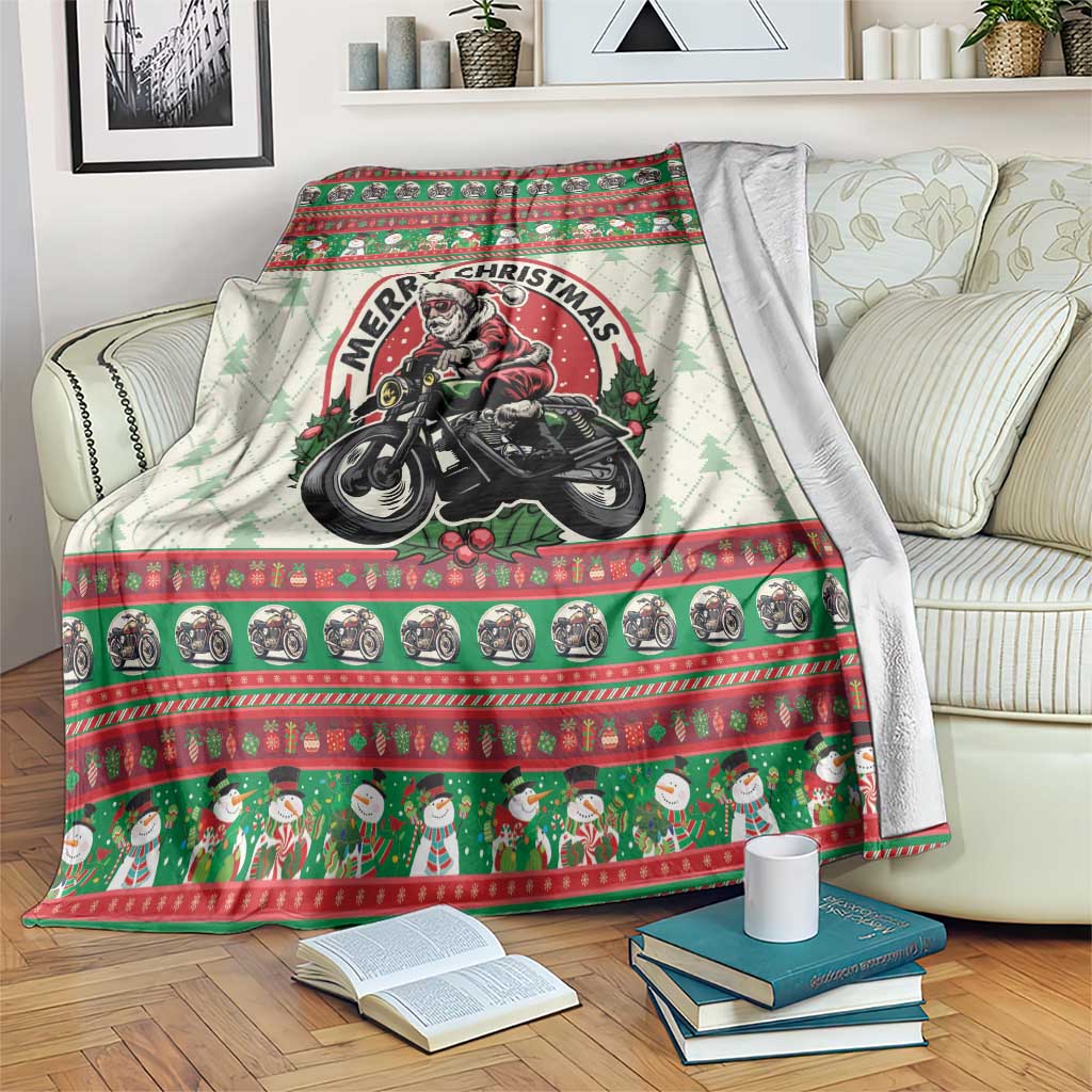 Biker Santa Motorcycle Christmas Blanket Santa Claus On A Motorcycle - Wonder Print Shop
