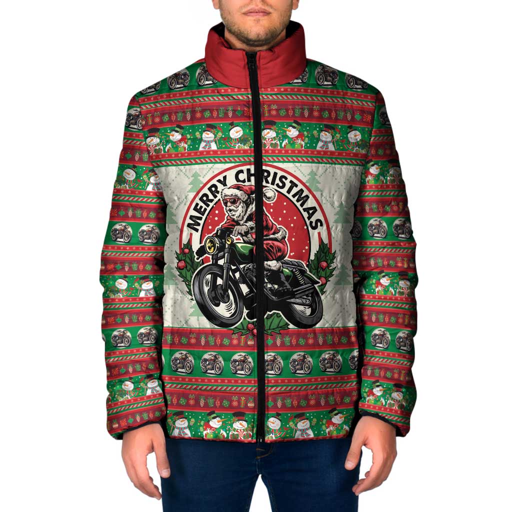 Biker Santa Motorcycle Christmas Padded Jacket Santa Claus On A Motorcycle - Wonder Print Shop