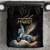 Black duvet cover with Pegasus and winged horse fantasy graphic