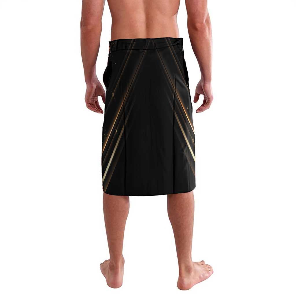 Personalized lavalava skirt in black with subtle gold diagonal lines