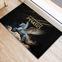 Black rubber doormat with large Pegasus illustration and gold 'Pegasus' text