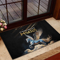 Black rubber doormat with Pegasus horse graphic and gold 'Pegasus' emblem