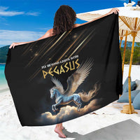 Black sarong draped over shoulders, Pegasus in clouds with bold 'AGASUS' lettering