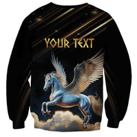Unisex black sweatshirt with Pegasus graphic and gold 'YOUR TEXT' lettering