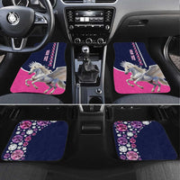 Four-piece car mat set, navy and pink Pegasus diamond gem design.