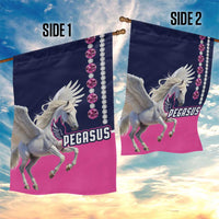 Two-sided Pegasus horse flag in navy and pink with diamond bead trim