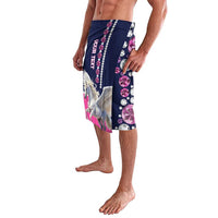 knee-length sarong with pegasus panel, navy background, and pink jewel accents