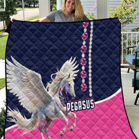 Diamond quilt with winged Pegasus graphic, navy and pink, beaded vertical emblem
