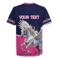 Back view navy pegasus rugby jersey with 'YOUR TEXT' and winged horse graphic