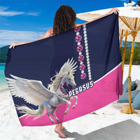 Pegasus sarong in navy and pink with winged horse graphic and jewel border
