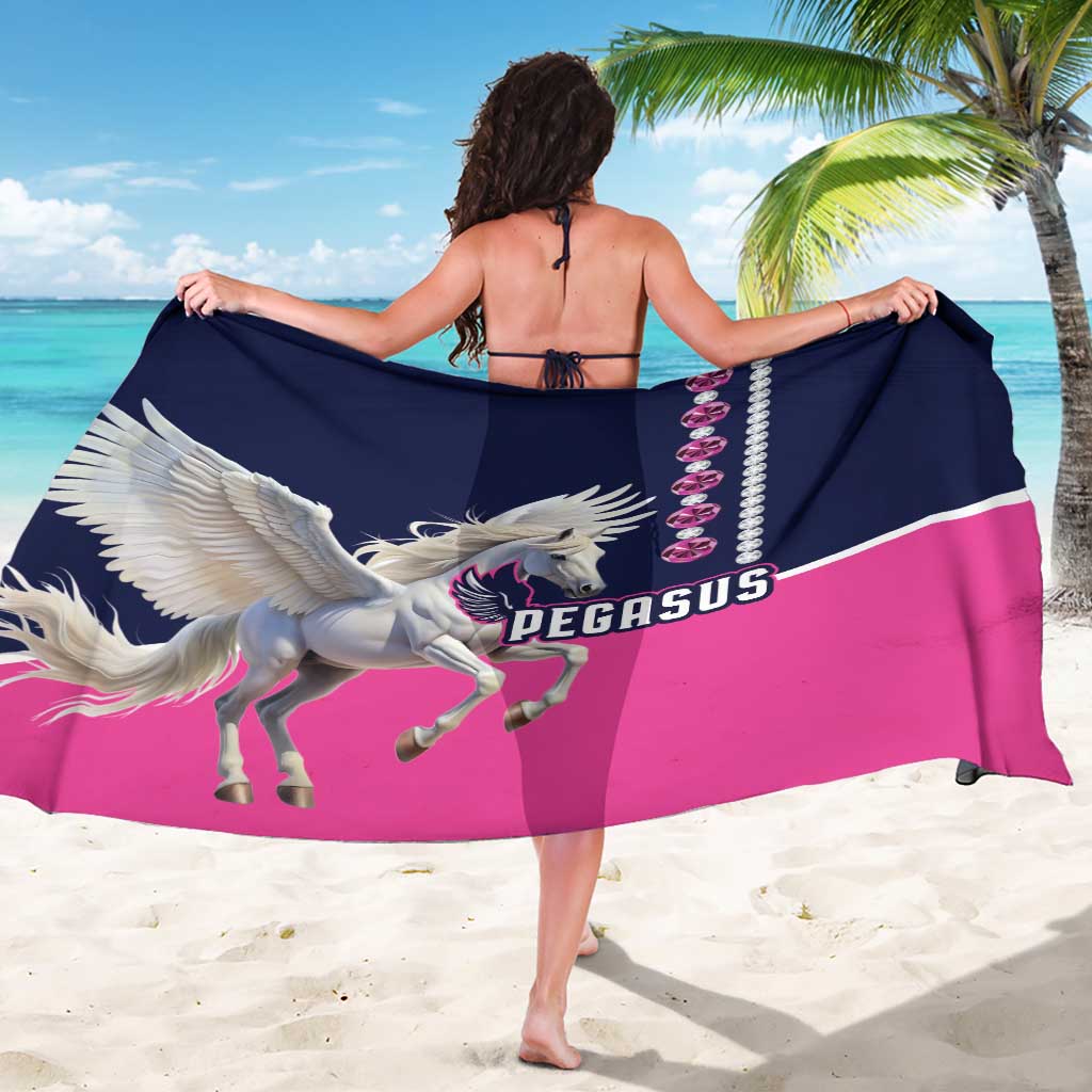 Pegasus sarong in navy and pink, winged Pegasus centered with jewel detail on side
