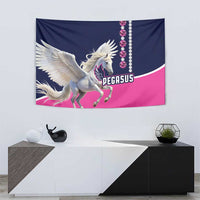 Pegasus tapestry banner with white Pegasus, PEGASUS logo, and rhinestone-style chain in pink
