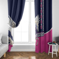 Pegasus window curtain panels, navy and pink with white winged horse print and jeweled bead chain