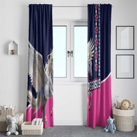 Pegasus window curtain set, navy panels with pink base and white winged horse print