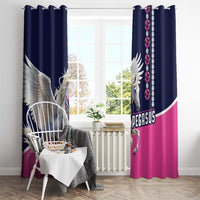 Pegasus window curtain pair, navy and pink with large white horse wings and bead gem detail