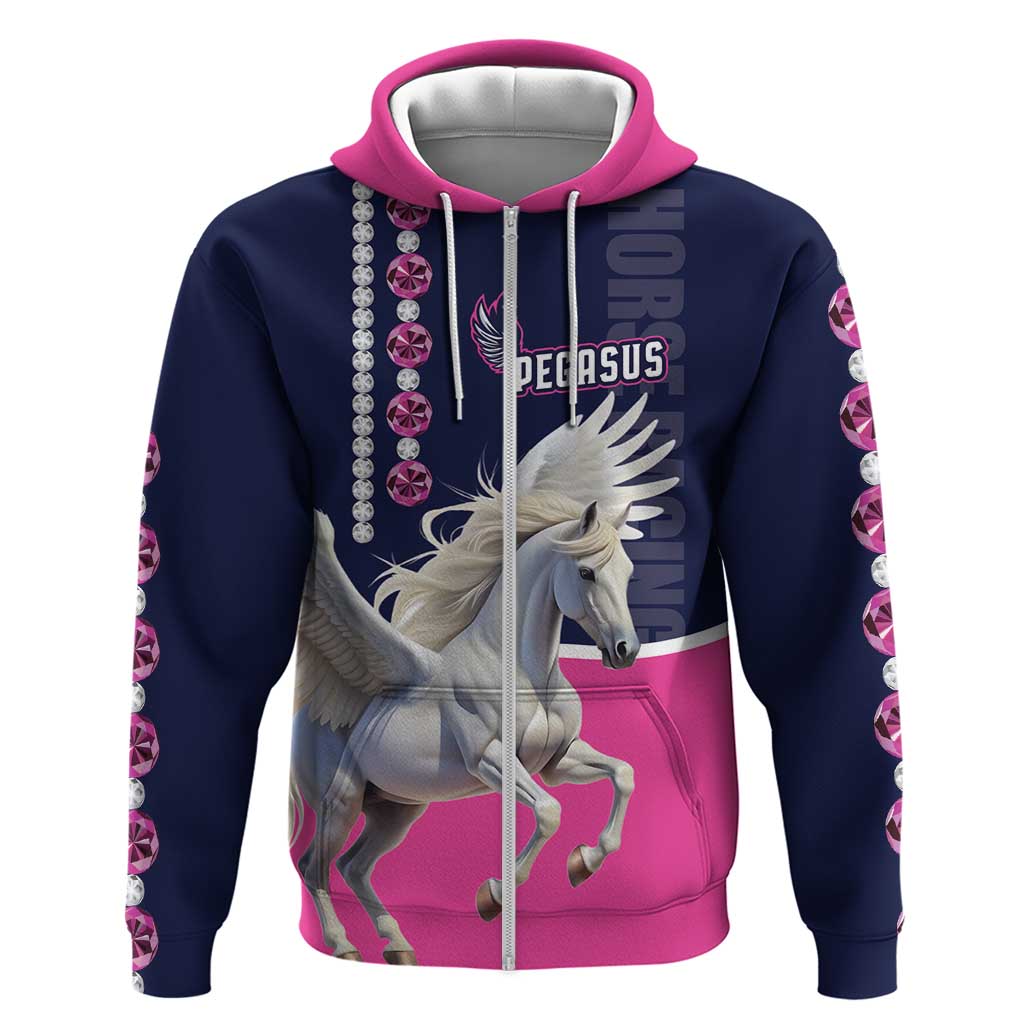 Personalized Pegasus Horse Racing Zip Hoodie Diamond Luxury Style - Wonder Print Shop