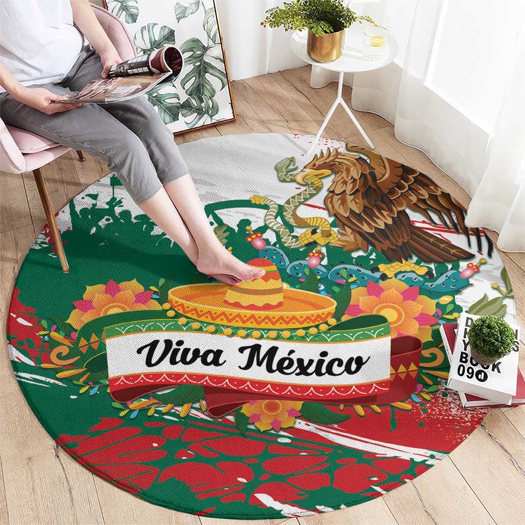 Viva Mexico Round Carpet Grunge Style