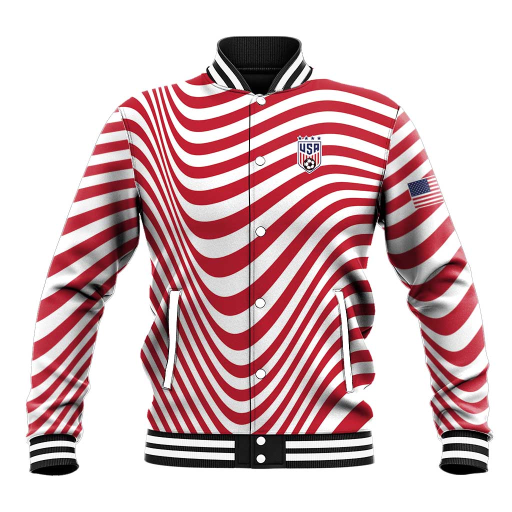 Custom Soccer 2026 USA Baseball Jacket Wave Flag Stylized