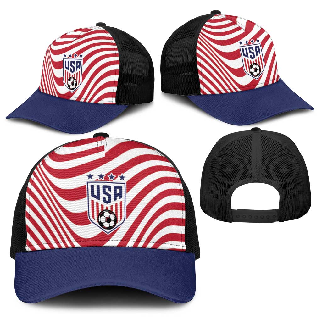 Soccer 2026 USA Baseball Net Cap Wave Flag Stylized