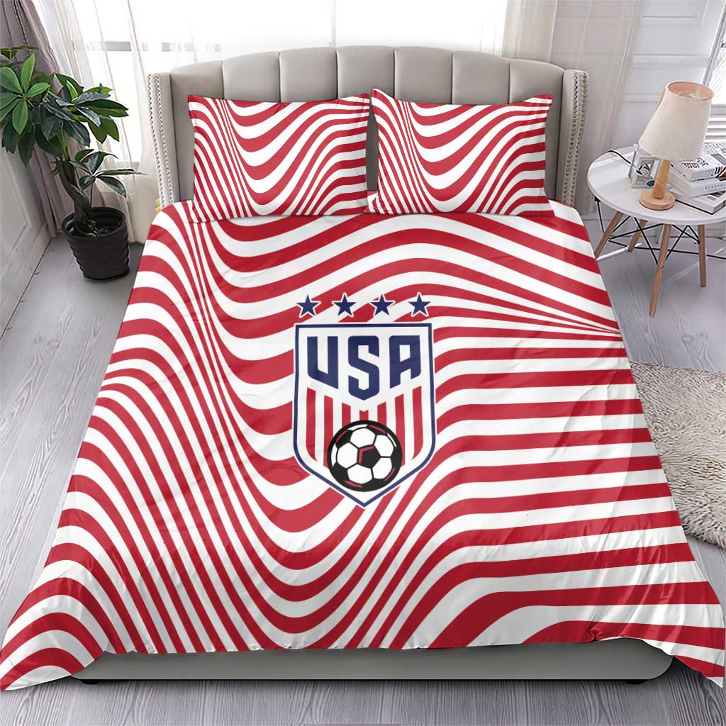 Soccer 2026 USA Bedding Set Wave Flag Stylized