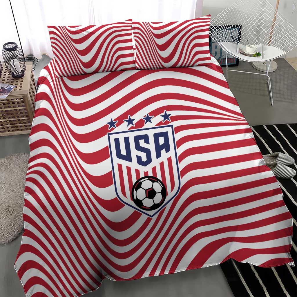 Soccer 2026 USA Bedding Set Wave Flag Stylized